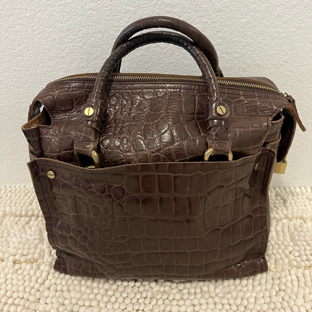 Large Leather Croc-embossed Satchel